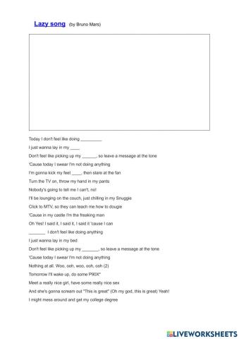 Lazy song Fill in the gaps