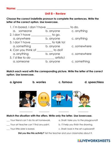 Indefinite pronouns - shall - vocabulary