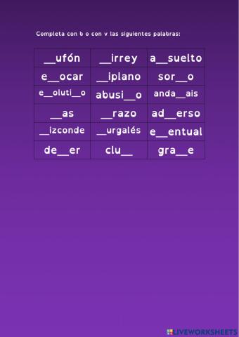 Palabras con b-v