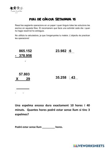 Full de càlcul 15