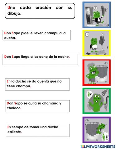 Unir oraciones cuento Don Sapo y el champu