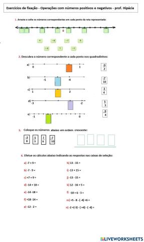 Números positivos e negativos, posição na reta e operações