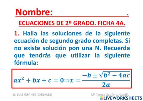 5.5. ecuaciones de segundo grado (wficha 4a) live