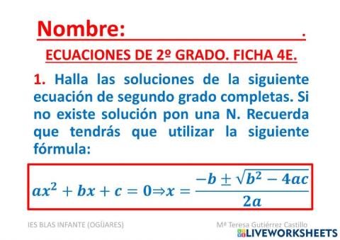 5.5. ecuaciones de segundo grado (wficha 4E) live