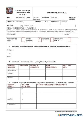 Quimica exm 2 quimestre
