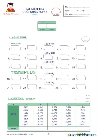 Bài kiểm tra cuối khóa super plus 3