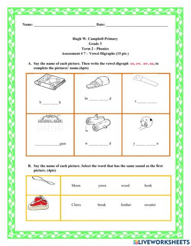 Vowel Digraph Quiz 4