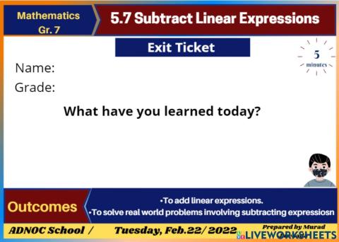 5.7 Subtract Linear Expressions Exit Ticket