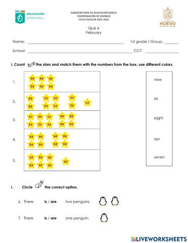 1st Grade - February Quiz
