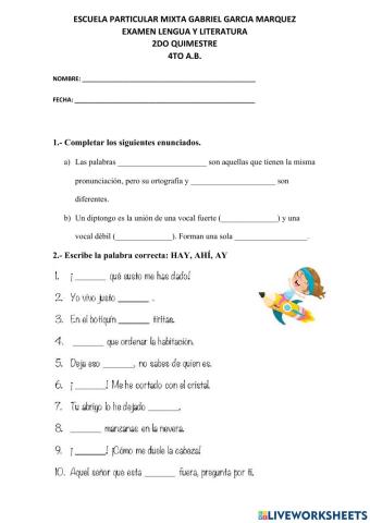 Examen lengua y literatura