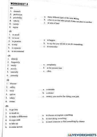 Module E Vocabulary - worksheet 4