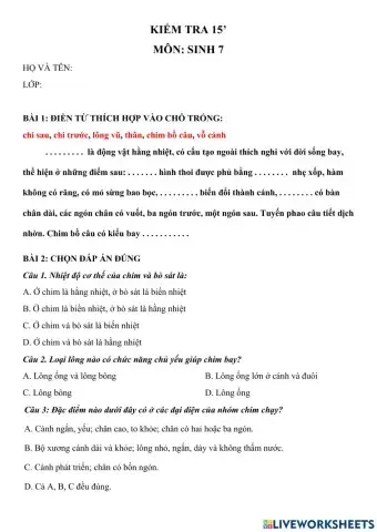 Kiểm tra 15' sinh 7