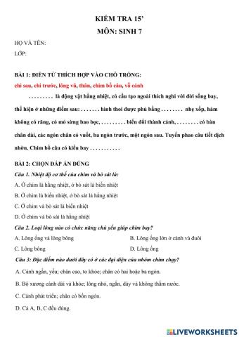 Kiểm tra 15' sinh 7