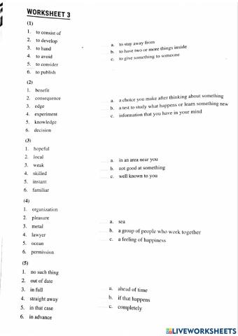 Module E Vocabulary - worksheet 3