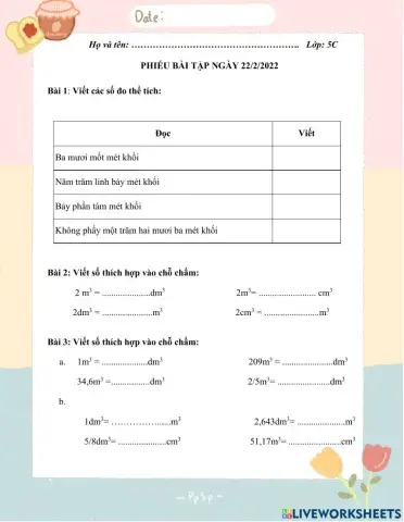 Mét khối, đề-xi-mét khối, xăng-ti-mét khối