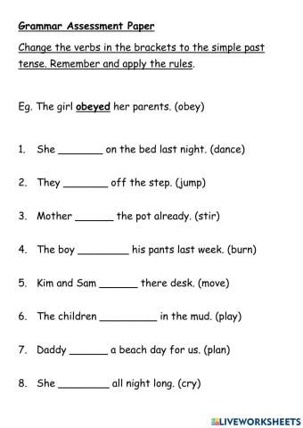 Simple Past Tense Vebs Assessment