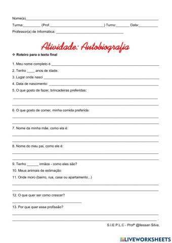 Roteiro para autobiografia