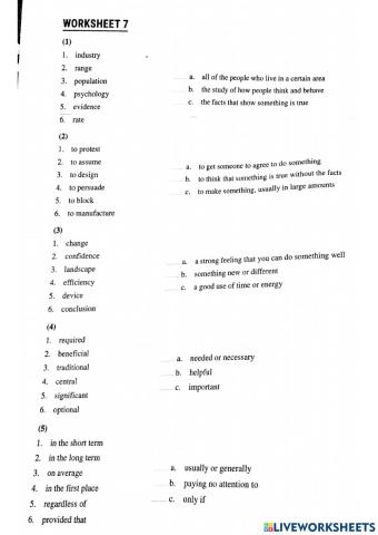 Module E Vocabulary - Worksheet 7
