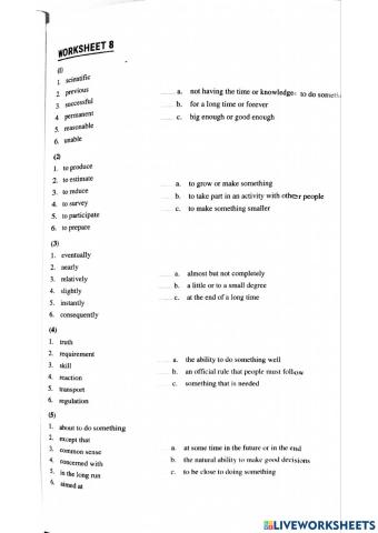 Module E Vocabulary - worksheet 8