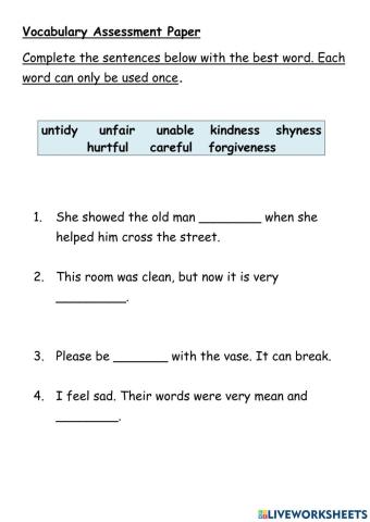 Prefixes and Suffixes Assessment