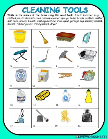 Cleaning Tools for Housework Vocabulary