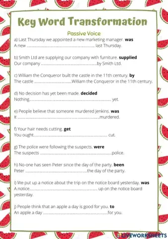 Key Word transformation with passive voice