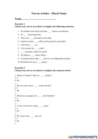 Test - Articles, Plural Nouns
