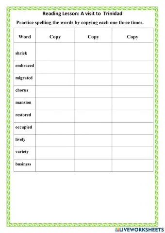 Reading Lesson- A Visit to Trinidad