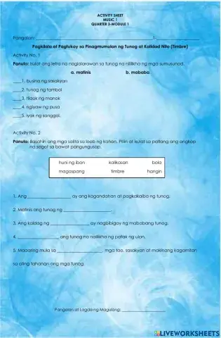 Pagkilala at Pagtukoy sa Pinagmumulan ng Tunog at Kalidad Nito (Timbre)