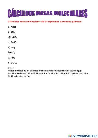 Cálculo de masas moleculares