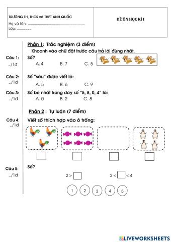 Đề ôn Học kì I