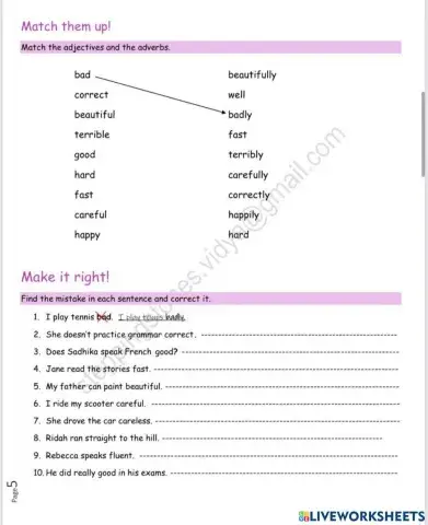 Adverb and adjectives