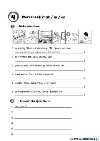 Prepositions of time sentences