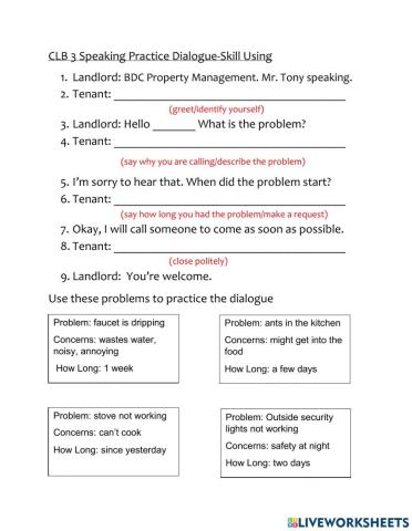 CLB 3-Describing a Household Problem-Speaking Skill Using GTD
