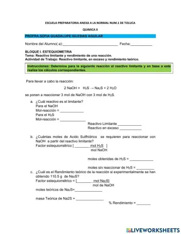 Reactivo Limitante y Rendimeinto de una reacción