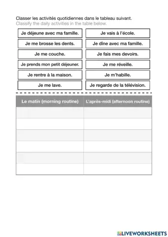 Les routine quotidienne du matin et apres-midi