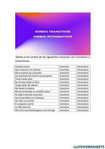 Verbos transitivos e intransitivos