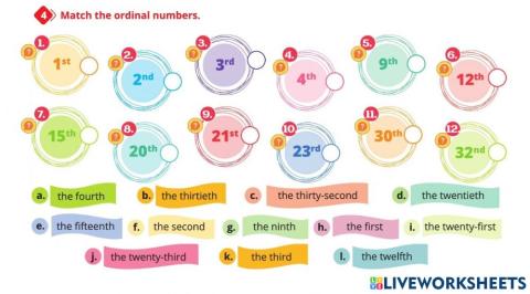 6 6.ünite 4.etk ordinal numbers (more) match them