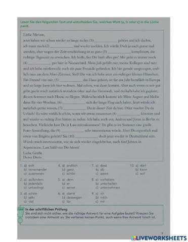 Leseverstehen Lückentext