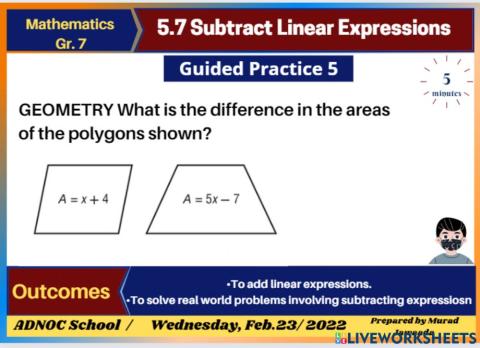 5.7 Subtract Linear Expressions Guided 5