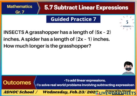 5.7 Subtract Linear Expressions Guided 7
