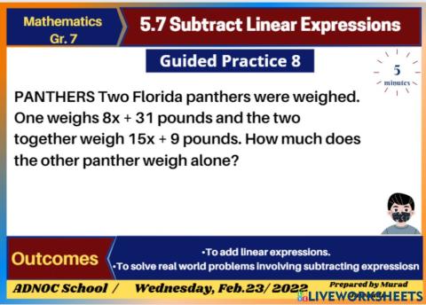 5.7 Subtract Linear Expressions Guided 8