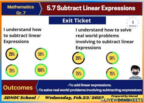 5.7 Subtract Linear Expressions Exit Ticket