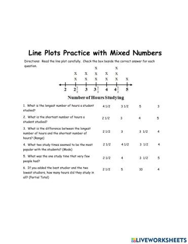 Line Plots Practice with Mixed Numbers