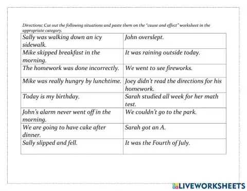 Cause and Effect Sort