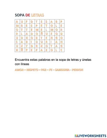 Sopa de letras de valores