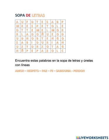 Sopa de letras de valores