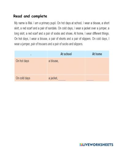 Read and complete grade 4