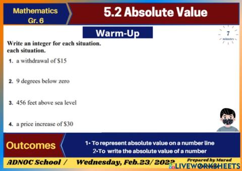 5.2 Absolute value Warm Up