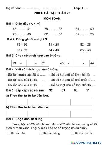 Phiếu bài tập toán